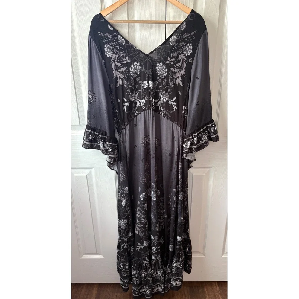 Starling Reine City Chic Dark Floral‎ Witchy Goth Flowy High-Low Hem Dress 16